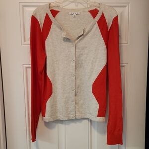 CAbi Orange/oatmeal Button-Up Cardigan, Size Medium